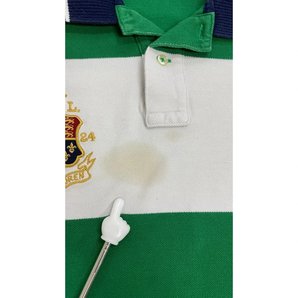 Polo Ralph Lauren Polo Shirt Mens M Green White Navy Good Colorblock Crest Pony